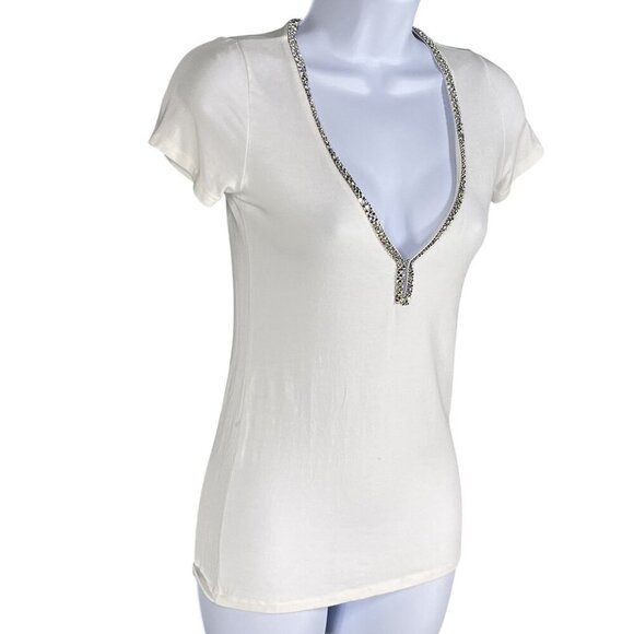 Majestic Paris Swarovski Crystals Women XS White Coquette T Shirt Clean Girl Top - Picture 6 of 15